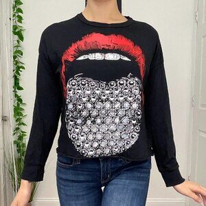 Lauren Moshi Long Sleeve Tongue Graphic Tee Shirt Size S Black